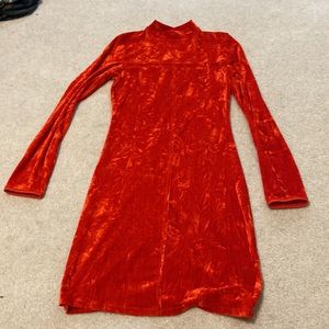 uo mock neck red velvet dress